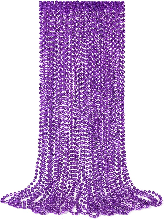 YAXINRUI 12 PCS Purple Bead Necklaces, Purple Mardi Gras Beads, Halloween Beads Necklaces, 33 Inch Beaded Necklaces Costume Necklace for Mardi Gras Christmas Halloween Party Favors