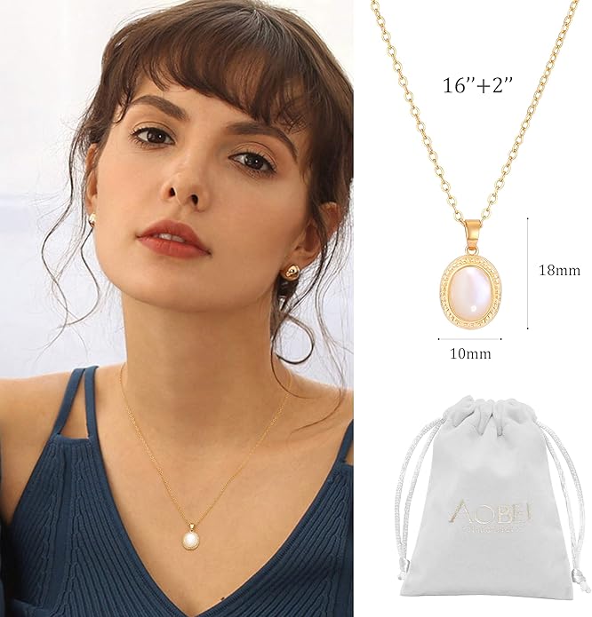 Aobei Pearl 18K Gold Plated Moon Star Lion Evil Eye Love Heart Cross Pendant Necklace Medallion Paperclip Chian Choker Layering Jewery for Women