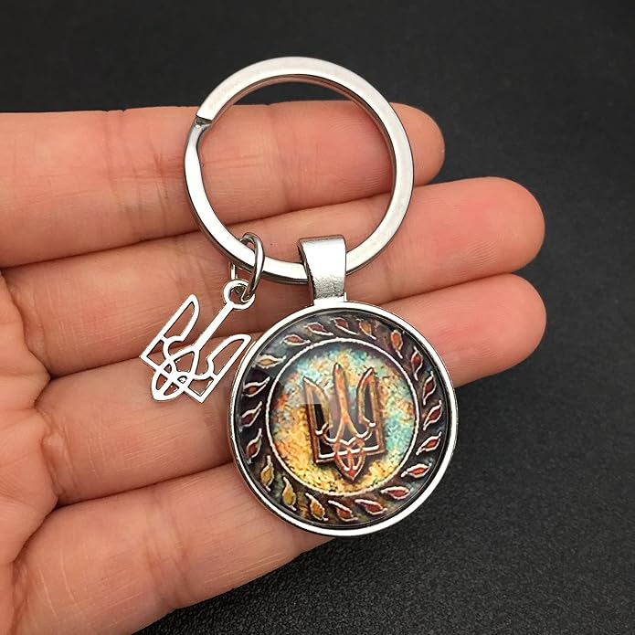 Ukraine Trident - Keychains Handmade Glass Cabochon Alloys - Ukraine Gifts - Ukrainian Jewelry
