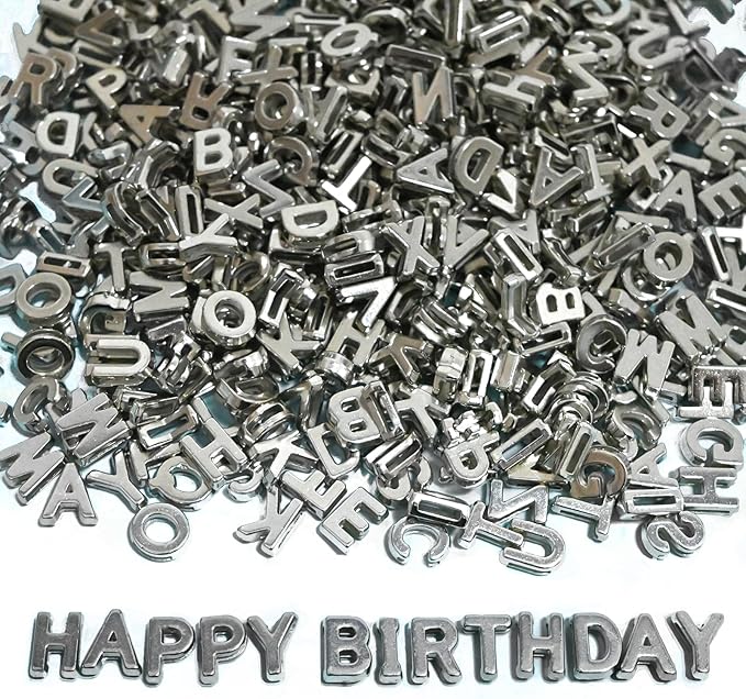 700+ Pieces 9x12mm Big Large Alphabet Letter Beads A-Z Mixed Plastic Shape Loose Beads for Jewelry Making Bracelets Necklaces Key Chains (Silvery)