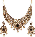 Touchstone Indian jewelry sets for women tikka wedding necklace costume guest statement bollywood rhinestones crystal faux pearls gold big royal neck piece set bridal fashion accessories
