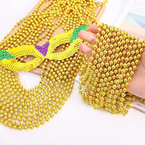 144 Pcs Mardi Gras Beads Bulk, 33 Inch 7mm Carnival Beaded Necklaces Decorations For Mardi Gras Festivals, Mardi Gras Parades, Night Club Dress-up Events Party Costume