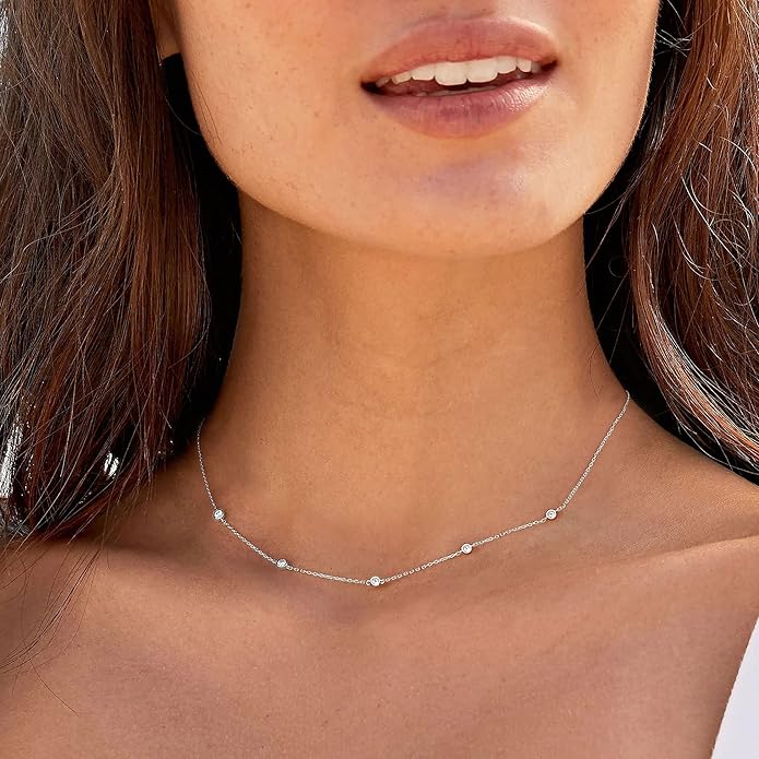 VRIUA Necklaces for Women - 14K Gold/Silver Plated Dainty Chain Necklace with Five Charms: Diamond, Bow, Snowflake, Cross, Flower, Clover, Butterfly, Heart, Star of David, and Star Trendy Jewelry