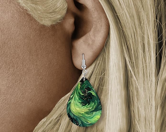 Teardrop Wood Earrings Light Weight Printed Image Dangle Jewelry, Fun and Funky