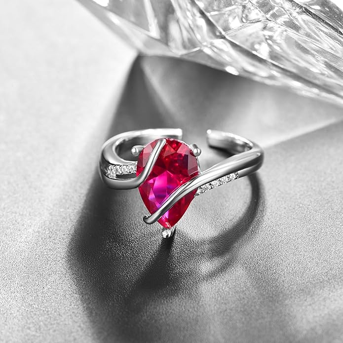 KINGWHYTE Adjustable Rings for Women Teardrop Pear Ring 925 Sterling Silver 0.85ct Teardrop Cubic Zirconia Open AdjustableThumb Ring for Women