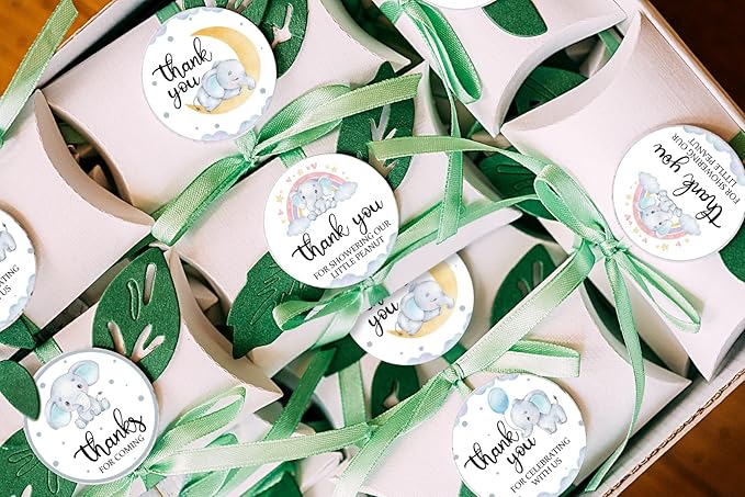 80 Pieces Cute Elephant Thank You Stickers, Baby Shower Birthday Party Decorate Watercolor Elephant Themed Party Gift Wrap Bag Label Decorations, 4 Design Stickers