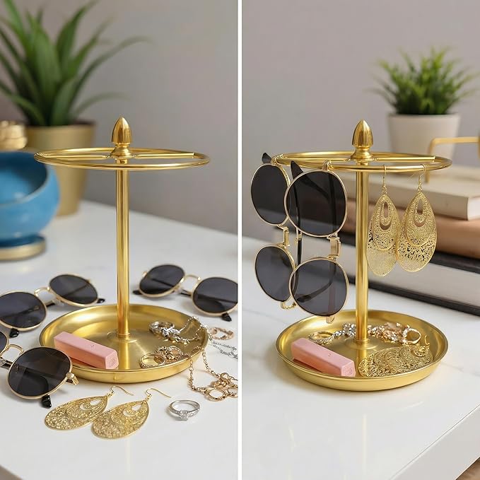 Sunglasses Organizer, Glasses Display Stand for 12 Pairs, Base Storage for Jewelry (Metal+Gold)