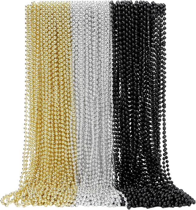 Mardi Gras Beads Necklaces, 33 Inch Plastic Beads for Party Favors, Festival Decorations, Parade Throws, Christmas, St. Patrick's Day Celebrations