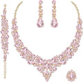 CSY 4 Pcs/Set Austrian Crystal Necklace Earrings Bracelet Ring Bridal Jewelry Sets for Brides Wedding Party Costume Accessories Gifts for Women