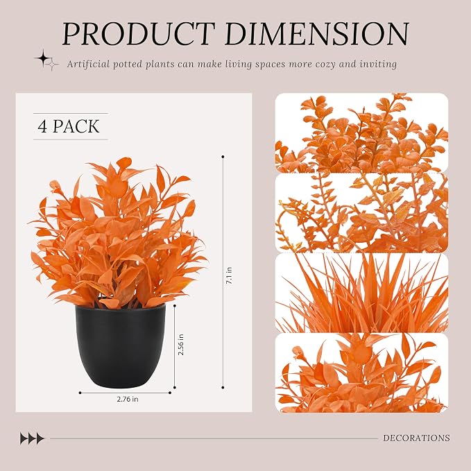 Der Rose 4 Pack Fall Fake Plants in Black Pots, Autumn Home Decor Indoor | - Image 3