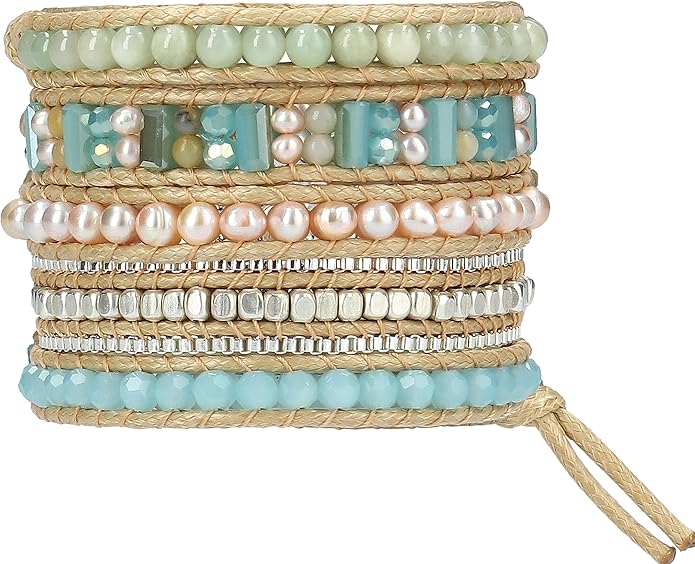Bracelet for Women – Handmade Vegan Boho Natural Stone Layered Bracelet, Thailand Bohemian Stackable Beaded Wrap Bracelets, Summer Hippie Bracelet Stack, Fashion Jewelry Gifts