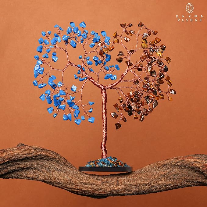 Handmade Healing Crystal Tree of Life Pink Tiger Eye and Turquoise Chakra Tree - Image 8