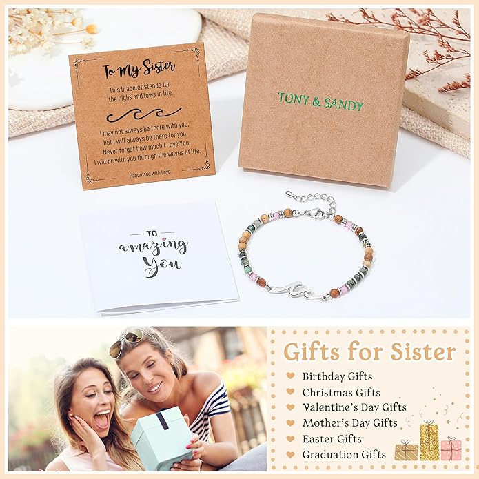 TONY & SANDY Friend Gifts for Women, Unique Valentine's Day Gifts for Her, Sister Gifts from Sister, Wave Bracelet, Christmas Birthday Gifts for Women, Bestie Friendship Bracelets