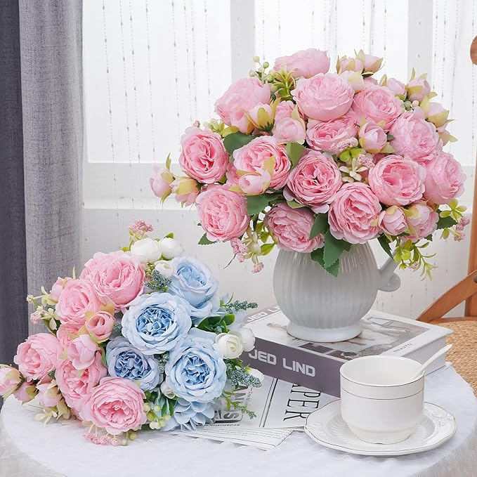 4 Packs Peonies Artificial Flowers, Light Pink Silk Artificial Peonies | Fake - Image 2