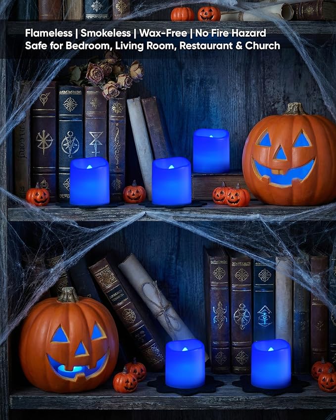 Homemory 12 Pack Blue Flameless Flickering LED Votive Tealights Candles | - Image 4