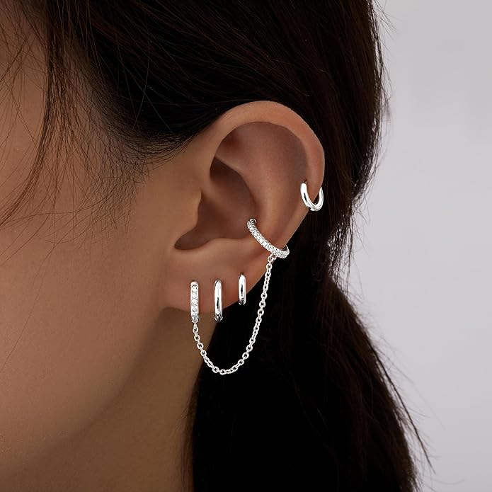 Small Gold Huggie Hoop Earrings Set for Women Men Hypoallergenic 14K Plated Stack Cartilage Earrings, Multiple Piercing Lightweight Mini Thin Cute Dainty Trendy Jewelry Set Christmas Gifts for Women