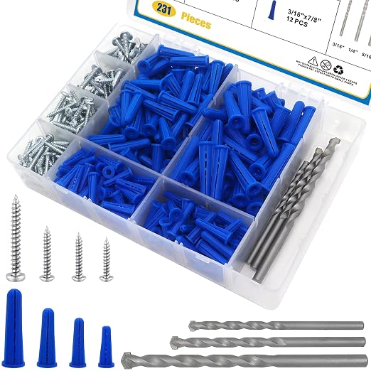 Conical Concrete Wall Anchors and Screws Assortment Kit, 114 Brick Wall Anchors - Image 8