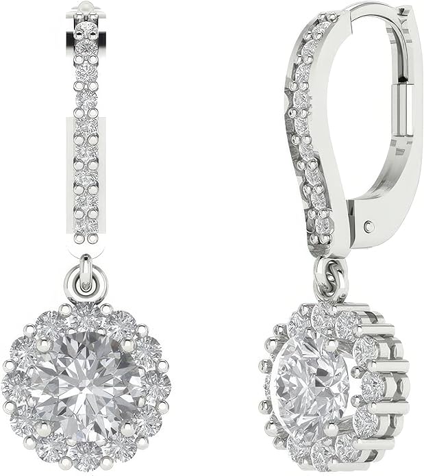 14K White Gold Moissanite Earrings Men & Women, Solid Gold Simulated Diamond and Lab Diamonds Studs for Men & Women, 1ct - 2ct Round, Princess, Heart, Halo Cut, Dangle, Lever or Screw Back Earrings, VVS1, D Color, Pink or Blue - Luxury Gift Box