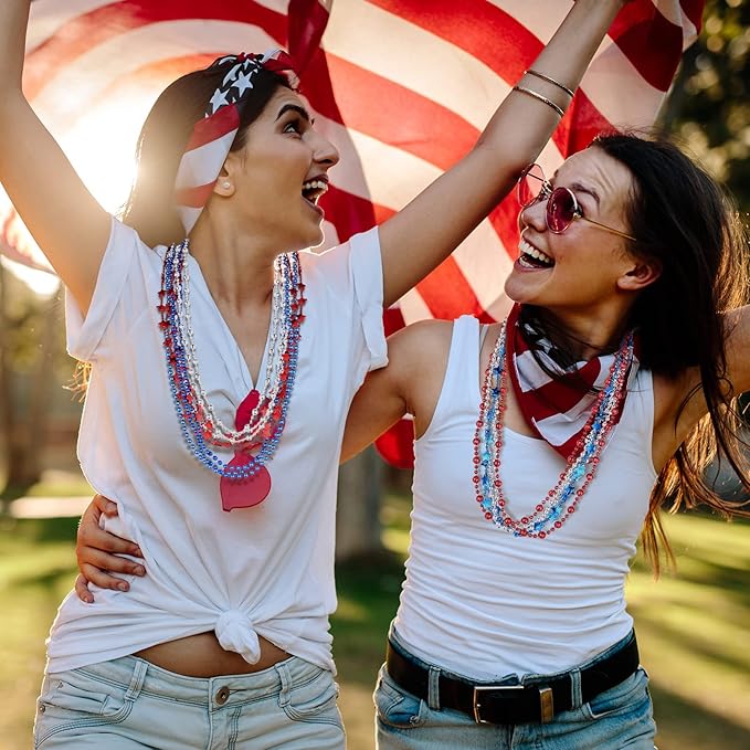 Kigeli 300 Pcs 4th of July Beads Necklaces Bulk Patriotic Red White Blue Beads Necklaces for Independent Day Party Favors Memorial Day Veterans Parade Throw Accessories(Classic Color,Stylish)