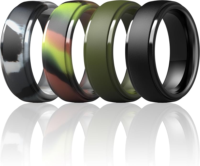 ThunderFit Silicone Rings for Men - 7 Rings / 4 Rings / 1 Ring Step Edge Rubber Wedding Bands 10mm Wide - 2.5mm Thick