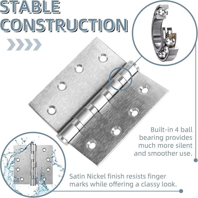 6 Pack Stainless Steel 4'' Door Hinges, 4in x 4in Heavy-Duty Ball Bearing Door - Image 4