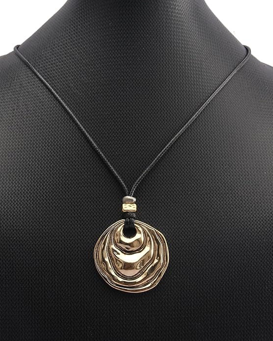GelConnie Boho Necklaces for Women Vintage Silver Circles Long Pendant Necklace Cowgirl Sweater Necklace Adjustable Leather Choker Necklace for Women