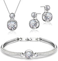 Ocean’s Promise Women Pendant Necklace Bracelet and Earring Jewelry Set 18K White Gold Plated with Crystal Gift for Women
