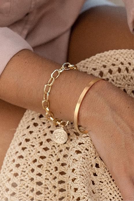 POTESSA 18K Gold Plated Cuff Bracelets Adjustable Dainty Bangle Handemade Jewelry for Women