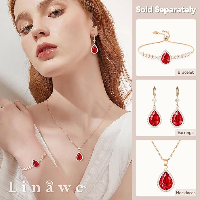 Linawe Crystal Chain Necklace for Women Trendy, Imitation Diamond Pendant, Statement Cubic Zirconia Boho Jewelry Set, 14K Gold/Rose Gold/Silver Birthstone Necklace