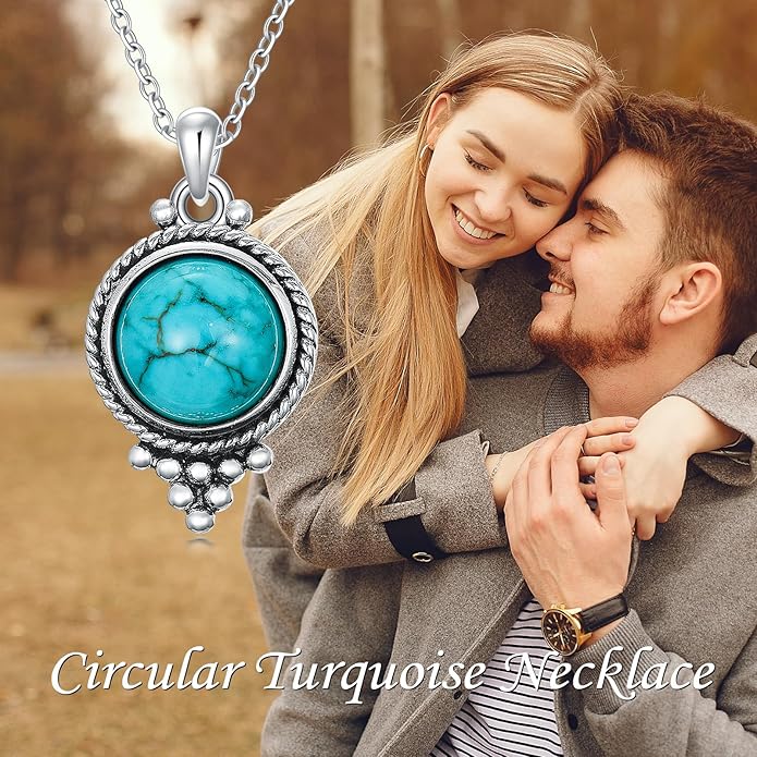 Genuine Turquoise Hexagon/Star/Rectangle/Teardrop/Heart/Triangle/Circle Necklaces for Women 925 Sterling Silver Long Boho Pendant Western Jewelry Gifts for Women Girls