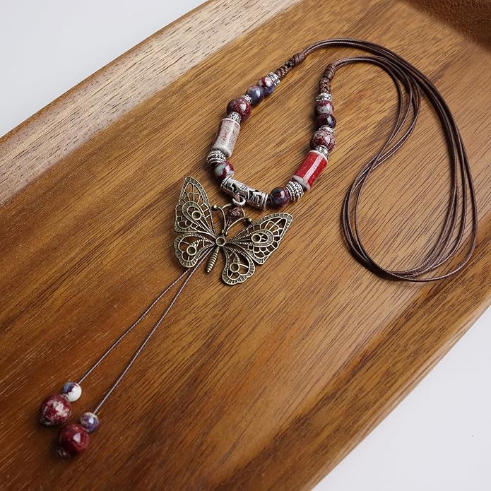Boho Style Colorful Ceramic Bead Strand Necklace Adjustable Bohemian Jewelry Gift for Women, Fashion Clothing Matching Necklace