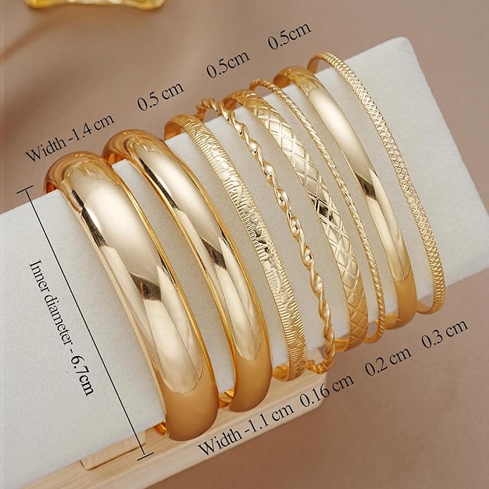 YEEZII Gold Bangle Bracelets for Women, 7Pcs 14K Gold Plated Boho Indian Multi Stackable Textured Bracelets, Chunky Bangles Set for Women Jewelry Gifts