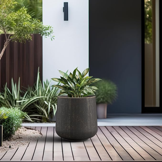 Kante Accent Round Curved Vintage BRN Concrete Planter 13" Dia, Outdoor | - Image 3