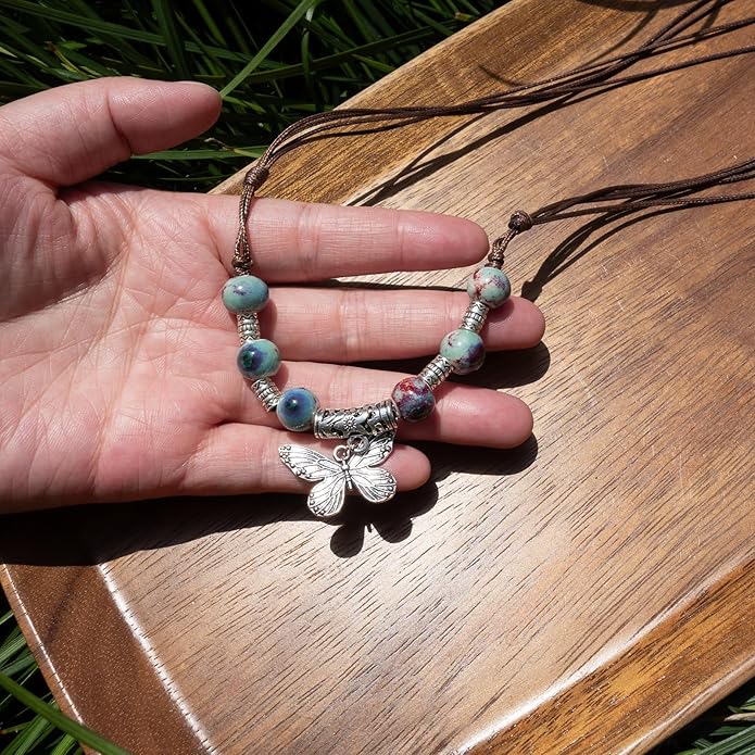 Boho Style Colorful Ceramic Bead Strand Necklace Adjustable Bohemian Jewelry Gift for Women, Fashion Clothing Matching Necklace