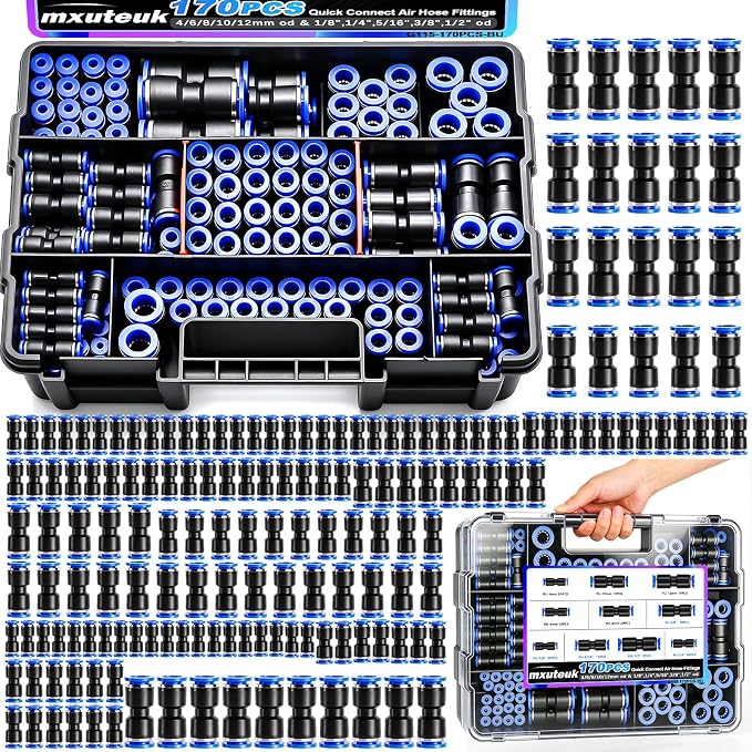 mxuteuk 170PCS Quick Connect Air Hose Fittings, 1/8 1/4 5/16 3/8 1/2 inch & by mxuteuk