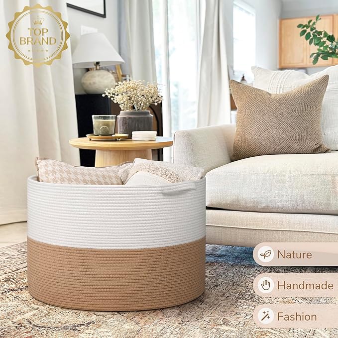 INDRESSME 115L Extra Large Woven Rope Blanket Basket Living Room | 23.6" x - Image 7