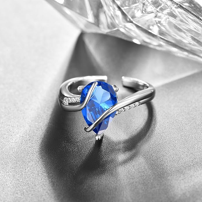 KINGWHYTE Adjustable Rings for Women Teardrop Pear Ring 925 Sterling Silver 0.85ct Teardrop Cubic Zirconia Open AdjustableThumb Ring for Women