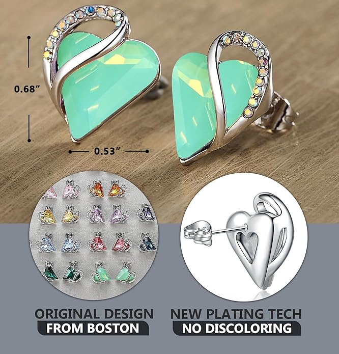 Leafael Infinity love Heart Birthstone Stud Earrings for Women, Valentine's Day Gifts for Mom, Wife, and Her, Silver Plated Birthday Jewelry