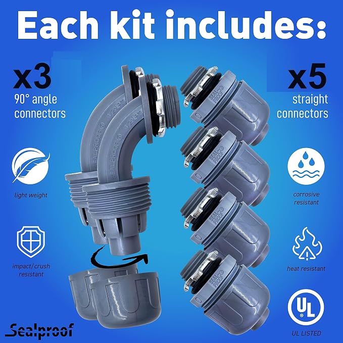 1/2-Inch Non-Metallic Liquid-Tight Conduit and Connector Kit, 50 Foot Made in - Image 3