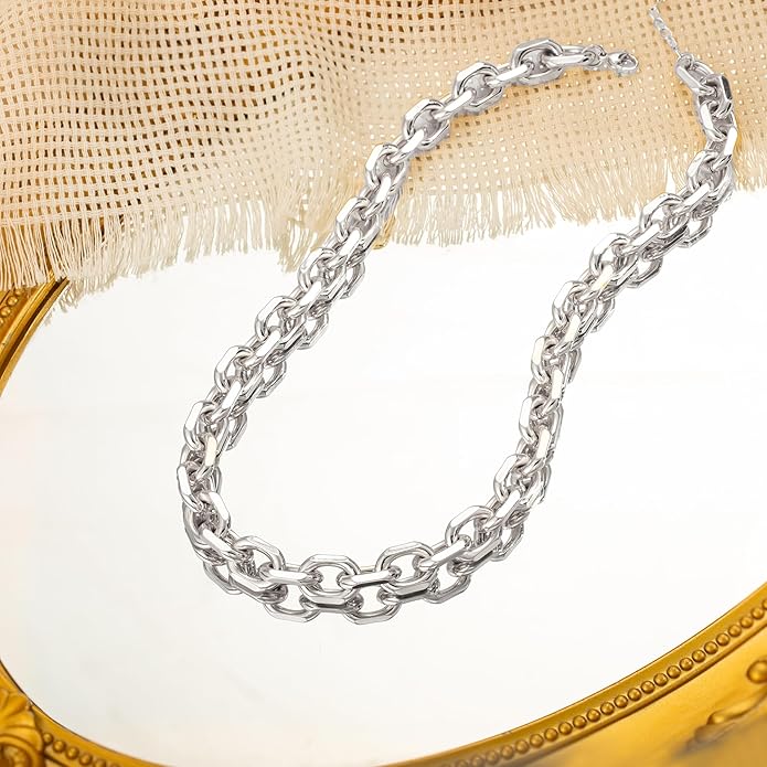 Moodear Gold Necklace for Women Trendy - Chunky Herringbone Paperclip Cuban Link Chain Choker Hypoallergenic Trendy Necklaces for Women Non Tarnish Jewelry Gifts