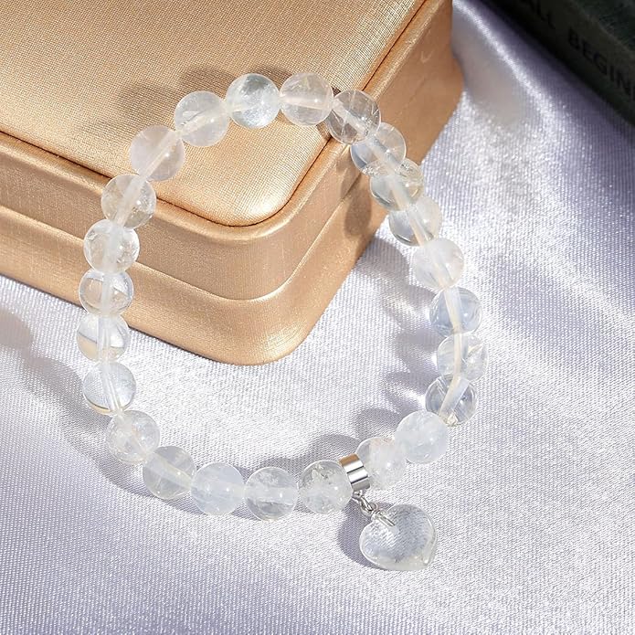 MAIBAOTA Healing Crystal Bracelet for Women, 8 mm Natural Gemstone Beaded Bracelet, Love Heart Bracelet Jewelry Gifts for Birthday Mothers Day Valentine's Day Anniversary