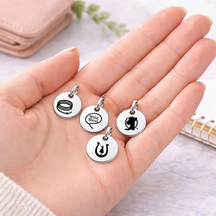 SM Design Western Charm Set of 4 – Stainless Steel Western Charms for Bracelets & Necklaces – Cowgirl, Ranch & Country Style Jewelry Charms – Western Gift for Women & Moms