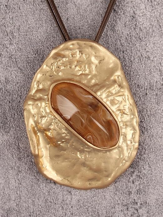 GelConnie Leather Necklace for Women Large Pendant Long Brown Necklace Circle Leather Choker Vintage Sweater Necklace Gold Chunky Boho Necklaces for Women