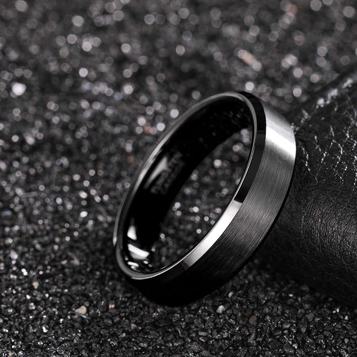 Frank S.Burton 3mm 4mm 6mm 8mm Black/Silver/Rose Gold Tungsten Rings for Women Men Wedding Band Engagement Ring Comfort Fit Beveled Edges Size 4-15