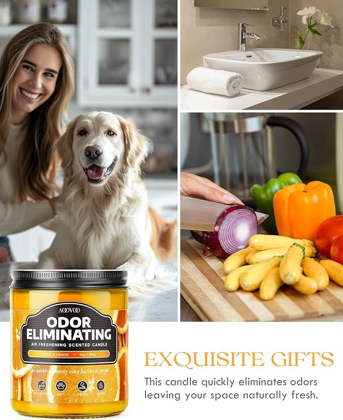 AOOVOO Citrus Lemon Odor Eliminating Candle - 9oz Soy Candles - Image 4