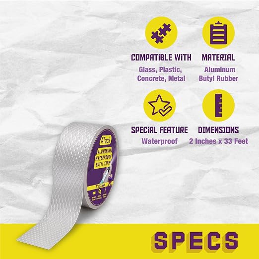 ATack Aluminum Butyl Tape Waterproof Sealing Tape 2 Inch x 33 Feet Roof Sealant - Image 2