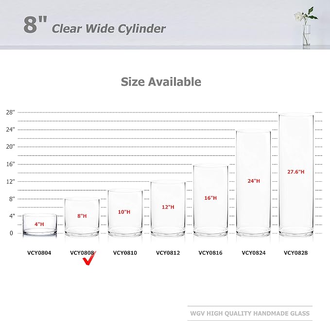 WGV Cylinder Vase Bulk, Width 8", Height 8", Floral Container, Planter Terrarium - Image 4