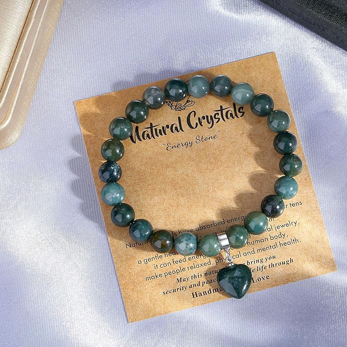 MAIBAOTA Healing Crystal Bracelet for Women, 8 mm Natural Gemstone Beaded Bracelet, Love Heart Bracelet Jewelry Gifts for Birthday Mothers Day Valentine's Day Anniversary