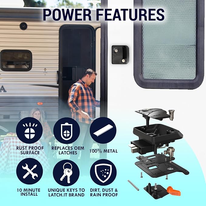 Rv Door Lock Black | Camper Door Lock fits 2.75" x 3.75" Hole | 2 Keys Included - Image 5