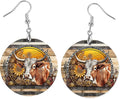 Round Wood Earrings Light Weight Printed Image Dangle Jewelry